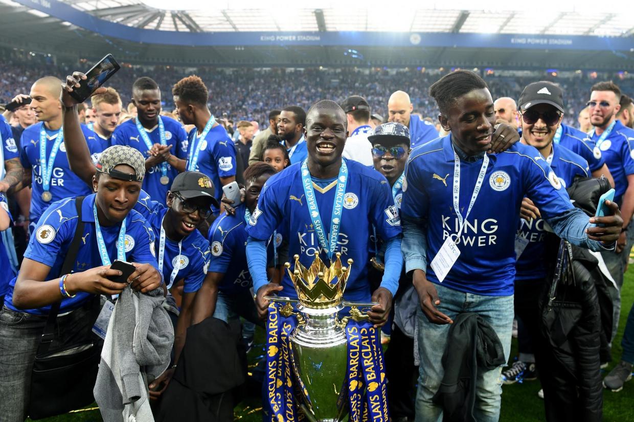 Champion | N'Golo Kante (centre) won the title with Leicester before joining Chelsea Getty Images